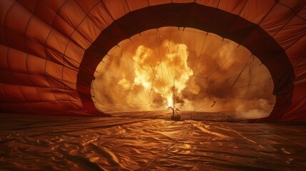 The inside of an inflated hot air balloon