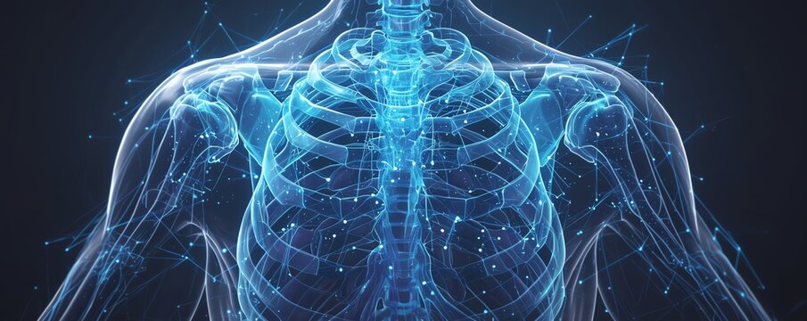 Digital X-ray of the human rib cage.