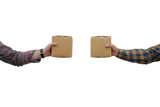 Businessman carrying cardboard box for delivery service