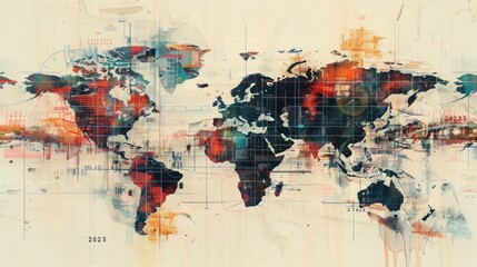 Naklejka premium A world database map where modernity meets data, technology convergence and visualization, a tech vibe. Presenting global information in a visually appealing format