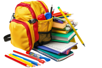 Colorful School Supplies on transparent Background