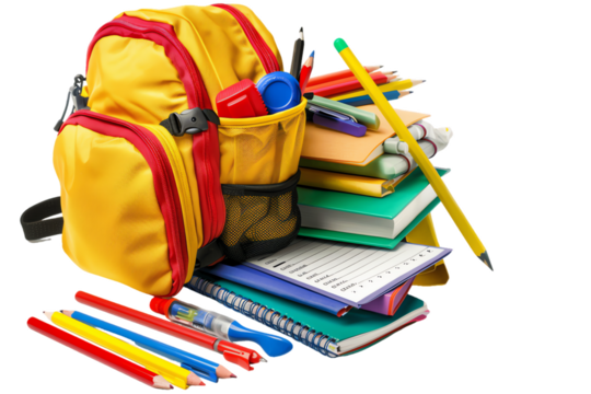 Colorful School Supplies on transparent Background