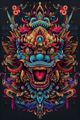 Naklejka premium Intricate Ethnic Tattoo Design Inspired by Traditional Indonesian Motifs in Synthwave Style