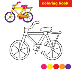 Coloring book page. Bicycle. Cartoon vector illustration.