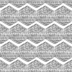 Trendy hand drawn seamless pattern with line. Boho ethnic background with abstract organic shapes pattern. Black white colors. Collage contemporary print. Surface cover design. Fabric textile ornament