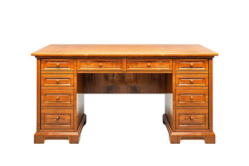 Wooden table isolated on transparent background with chair and desk in vintage style