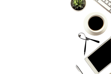 Coffee cup, laptop, and notebook on table