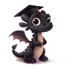 Cartoon Dragon Graduate with Cute Expression, Neutral Background