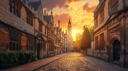 Amazing Beautiful sunset in Oxford, UK, Oxford university buildings, old college