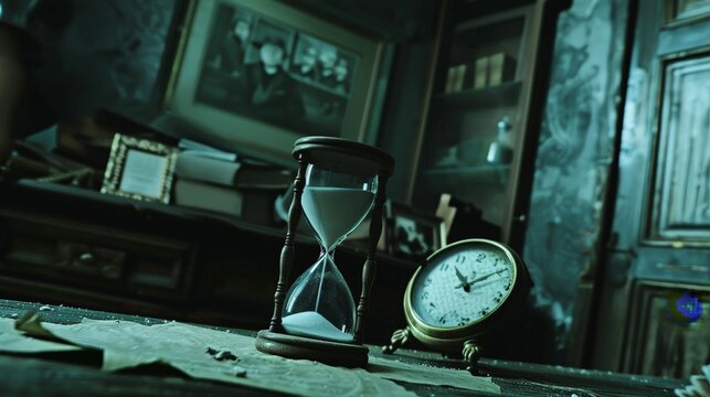 An hourglass, Cinematic photo of An hourglass representing reduced working time