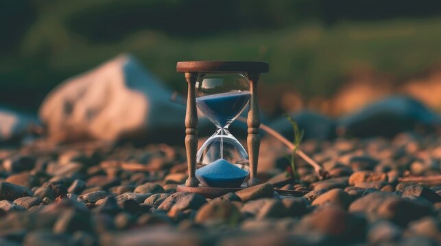 An hourglass, Cinematic photo of An hourglass representing reduced working time