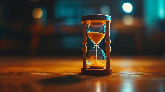 An hourglass, Cinematic photo of An hourglass representing reduced working time