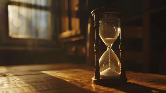 An hourglass, Cinematic photo of An hourglass representing reduced working time