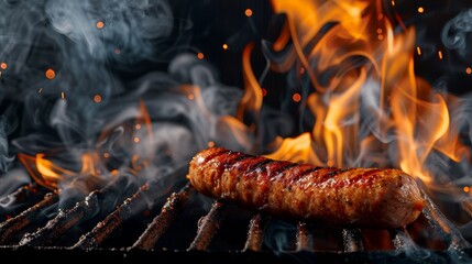 Sizzling summer cookout: Delicious sausages roast over hot coals, ready to be enjoyed