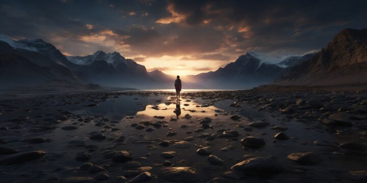  a man walking alone seeking solace in darkness