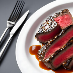 Grilled steak, Juicy steak, Medium rare steak, Cooked beef