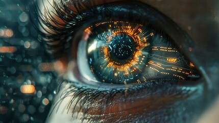 Digital Matrix Concept with a Futuristic Halogram Eye: Emphasizing Advanced Tech and AI Innovation in a Sci-Fi Cyber World, Ideal for Virtual Design and High-Tech Digital Transformation Generative ai