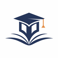 Minimalist Educational logo vector art illustration with a Graduation cap and Book icon logo design.