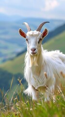 Obraz premium goat with landscape and grassland background