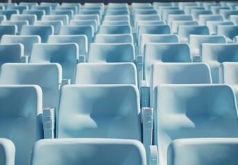 blue seats in an outdoor stadium, empty blue seats