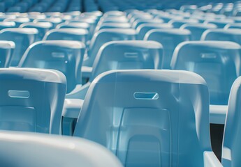 Naklejka premium blue seats in an outdoor stadium, empty blue seats
