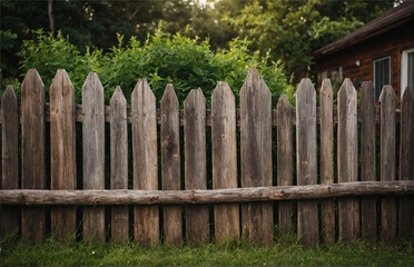 Naklejka premium A rustic wooden fence stands tall in the backyard, its weathered planks, Generative Ai 