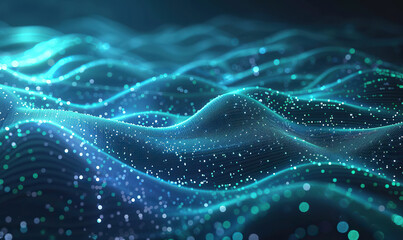 Futuristic wave of particles creating a flowing digital landscape, Generate AI