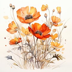 A watercolor painting of orange and yellow flowers.