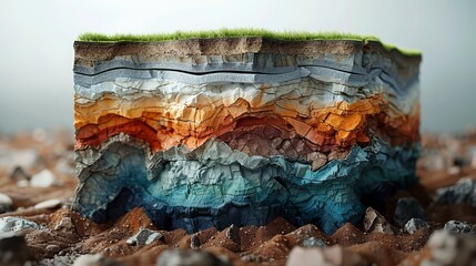 Minimalist graphic showing the stratification of earth layers with embedded ores