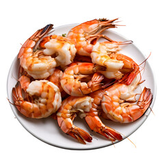 Roasted peeled prawn, Grilled shrimp on plate isolated on transparent background generative ai, cut out, or clipping path.