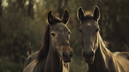 Two young horses standing together