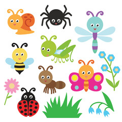 Naklejka premium Cute insects vector cartoon illustration