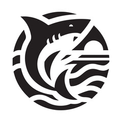 Minimalist shark logo on a white background