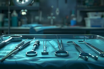 Intricate Surgical Instruments on the Operating Table:A Captivating Worm's-Eye View of Medical Precision