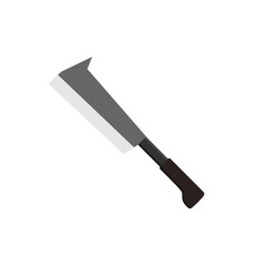 billhook flat design vector illustration isolated on white background. This cutting tool is used widely in agriculture and forestry for cutting woody material such as shrubs, small trees and branch.