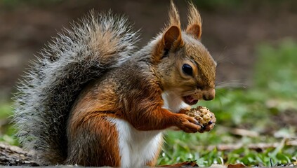 Naklejka na ściany i meble Close-up of squirrel eating food