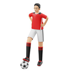 3D Character Male Football Player Standing Stepping On The Ball