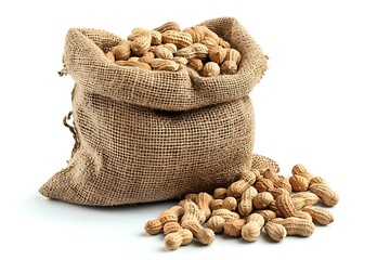 A bag of peanuts set against a white background.
