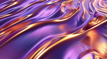Wavy Golden and Purple Metallic 3D Background. 