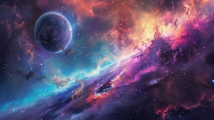 water color abstract of space, planets in cosmos, infinity space