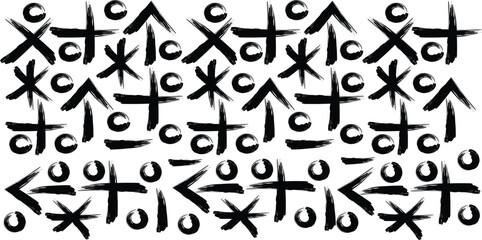 Grunge style object background. Abstract hand drawn various shapes, doodle objects, geometric shapes object ornament. Horror style background