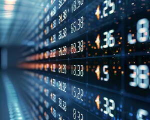 Fototapeta premium A stock market ticker showing the prices of various stocks going up and down.