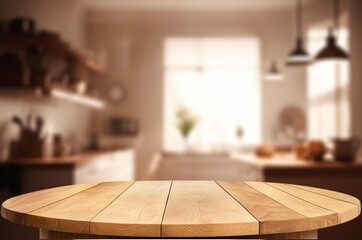 Empty beautiful wood tabletop on interior kitchen