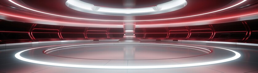 The scene looks like a spaceship, with a large circular platform in the center.