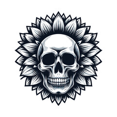 Obraz premium The skull head is in the shape of a sunflower