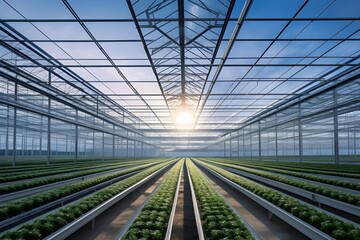 Obraz premium Automated Plant Hydroponics Glass Wall Greenhouse For Tomato Strawberry