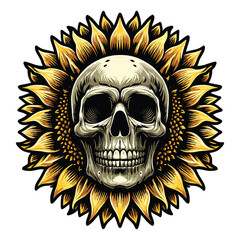 Fototapeta premium The skull head is in the shape of a sunflower