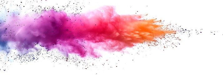 Colorful powder explosion on white background, vibrant color dust splash in space with colorful paint flying and exploding in air Holi festival background 