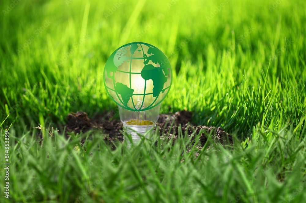 Sticker Renewable Energy. Glass world globe