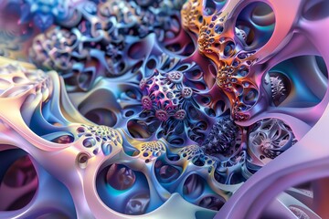 Depict the beauty of chaos theory through abstract shapes and patterns, super realistic